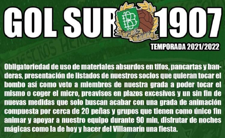 Gol Sur 1907 muestra su queja por no permitirles la entrada de bombos y banderas