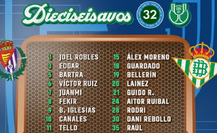 Convocatoria del Betis para el partido de Copa del Rey contra el Valladolid Convocatoria del Betis para el partido de Copa del Rey contra el Valladolid